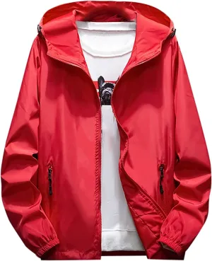 RTRDE Mens Lightweight Waterproof Rain Jacket Windbreaker Casual Refleciton Zip Up Jackets with Hood Mens, M-7XL