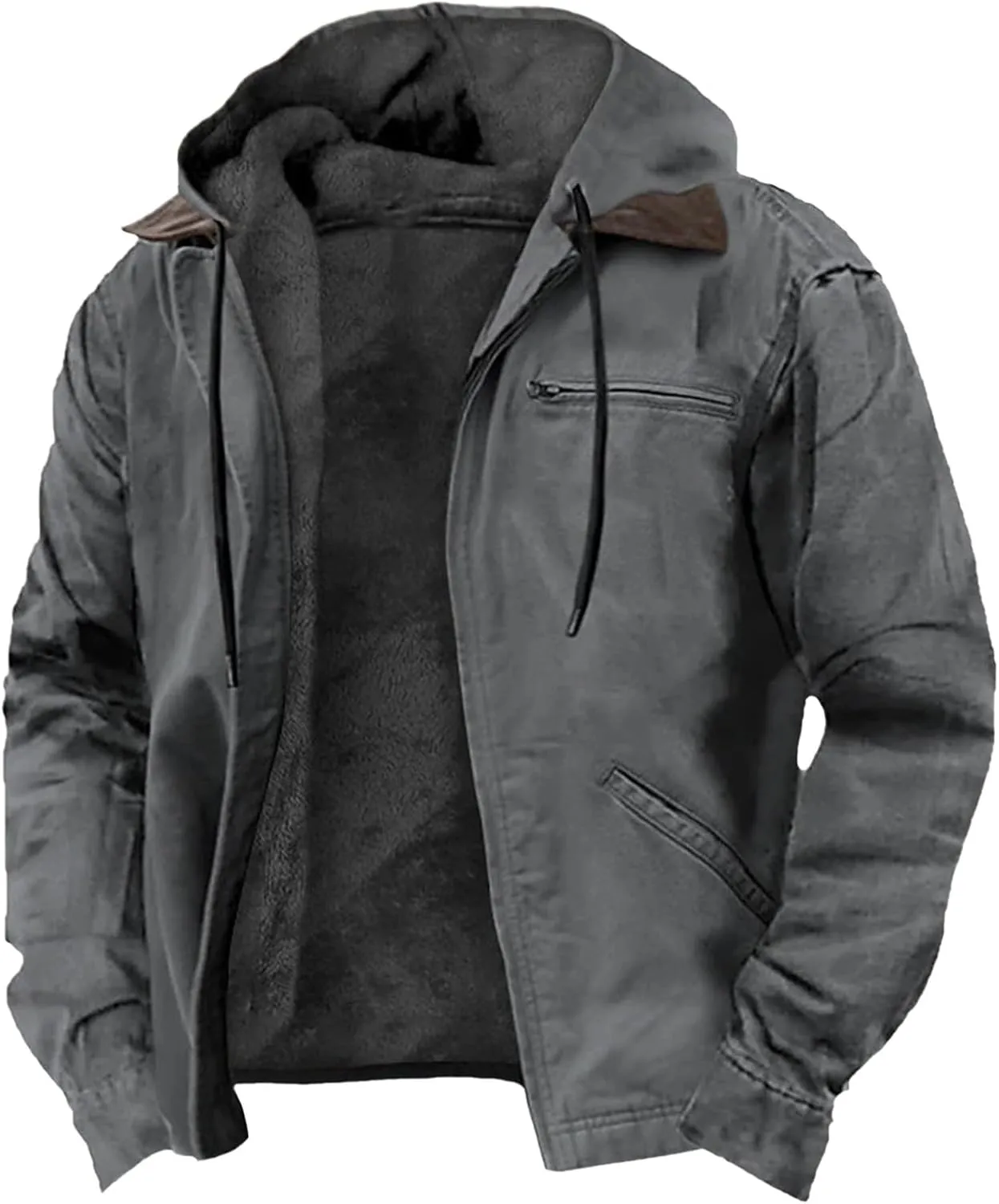 RTRDE Mens Winter Jacket Zip Up Sweatshirts Fleece Jackets Thick Sherpa Lined Hoodie Coats Outwear Jacket, S-8XL