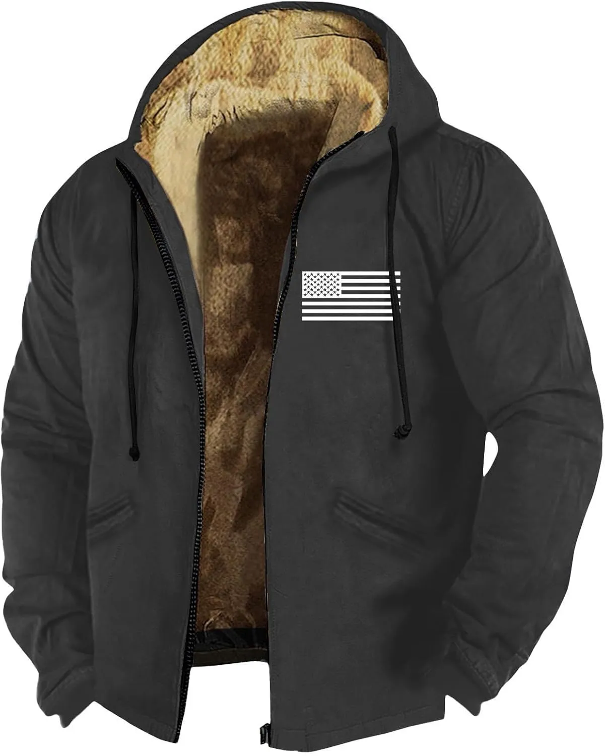 RTRDE Mens Winter Work Coat Zip Up Hoodie Casual Sherpa Lined Jackets Fleece Warm Work Coats Outwear Casual Jacket