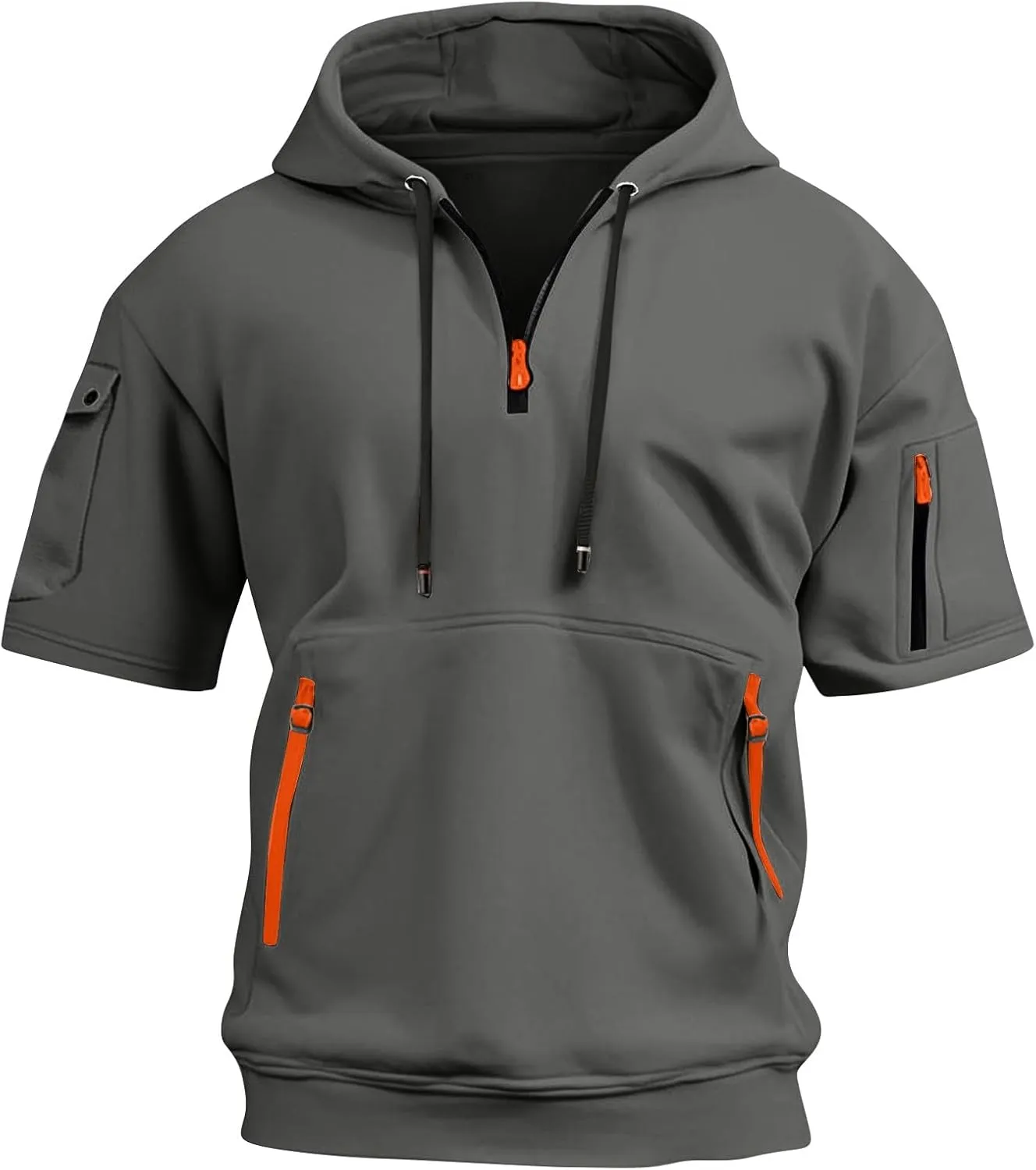 RTTUIOP Short Sleeve Hoodies for Men Gym Workout Athletic Running Shirts Quarter Zip Hoodie Pocket Tee