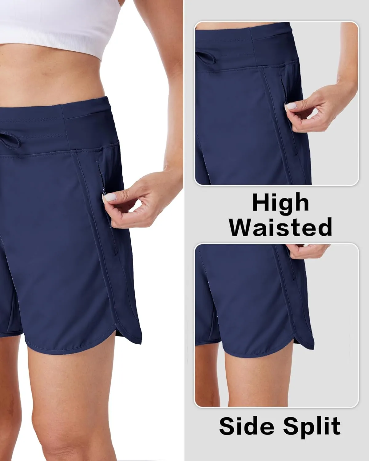 Running Shorts for Women 5" Athletic High Waisted Quick Dry Active Exercise Hiking Shorts with 3 Zipper Pocket