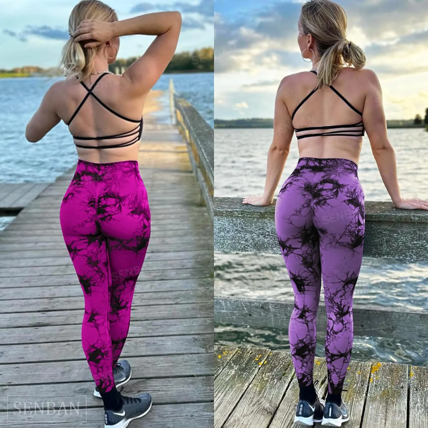 SENBAN Women Scrunch Workout Leggings: Butt Lifting High Waisted Yoga Pants - Tie Dye Seamless Booty Gym Leggings