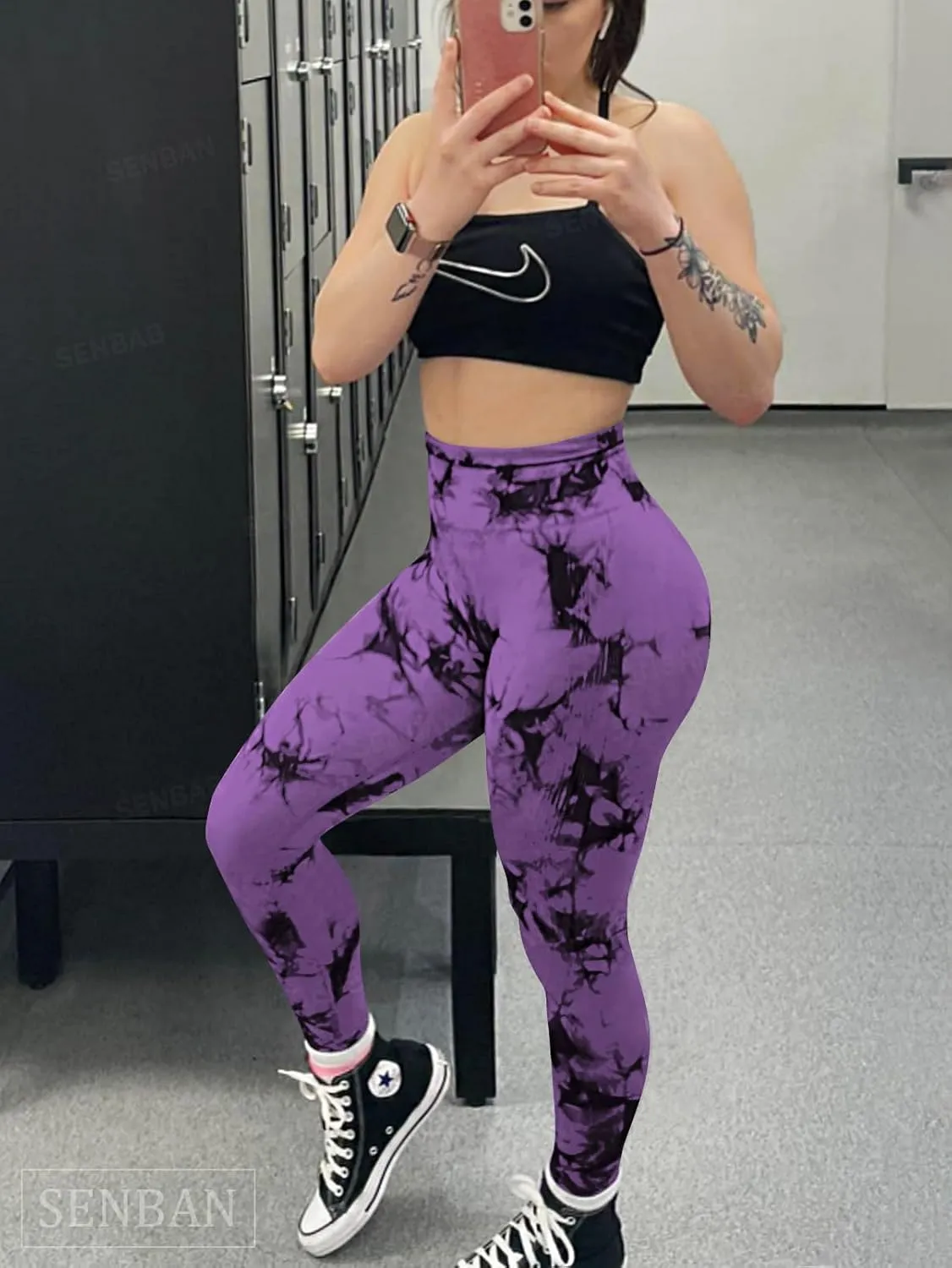 SENBAN Women Scrunch Workout Leggings: Butt Lifting High Waisted Yoga Pants - Tie Dye Seamless Booty Gym Leggings