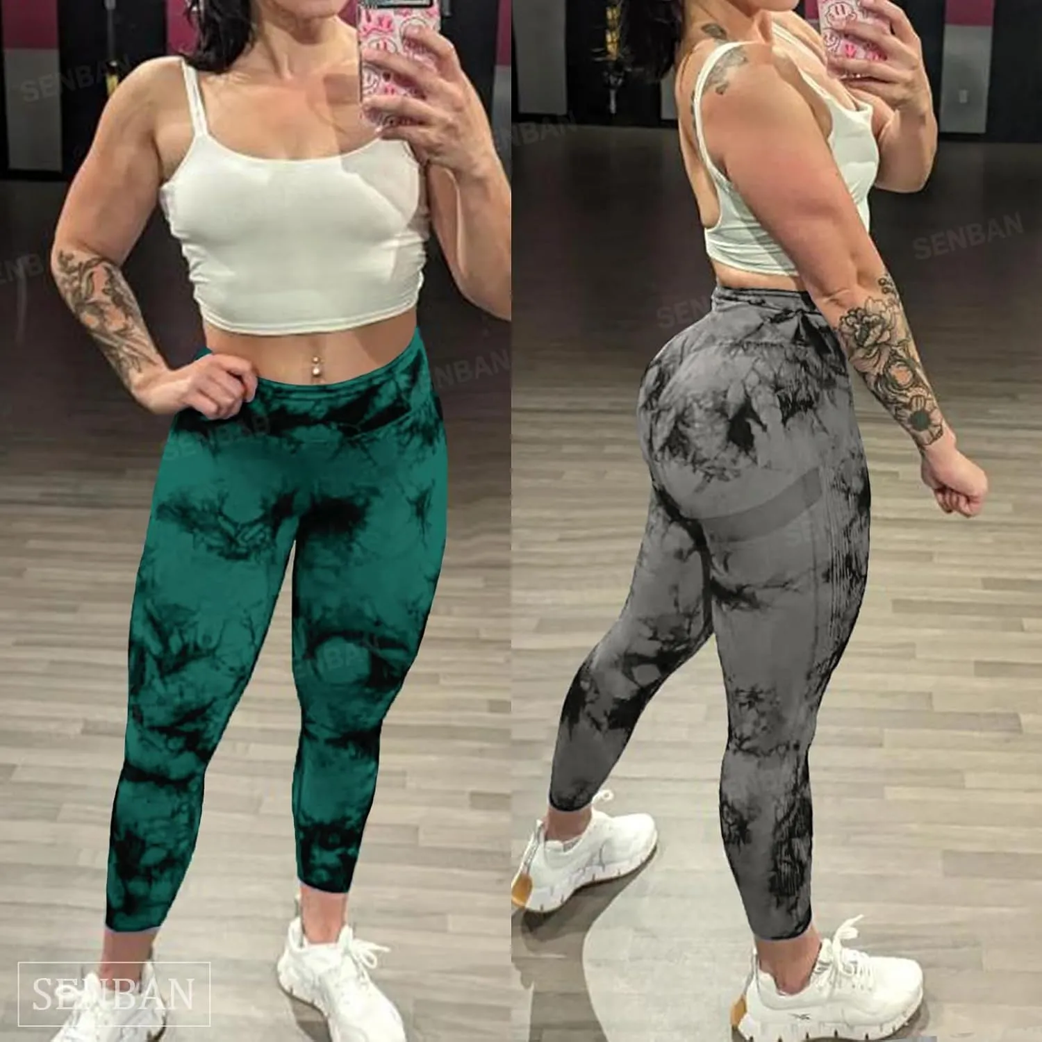 SENBAN Women Scrunch Workout Leggings: Butt Lifting High Waisted Yoga Pants - Tie Dye Seamless Booty Gym Leggings