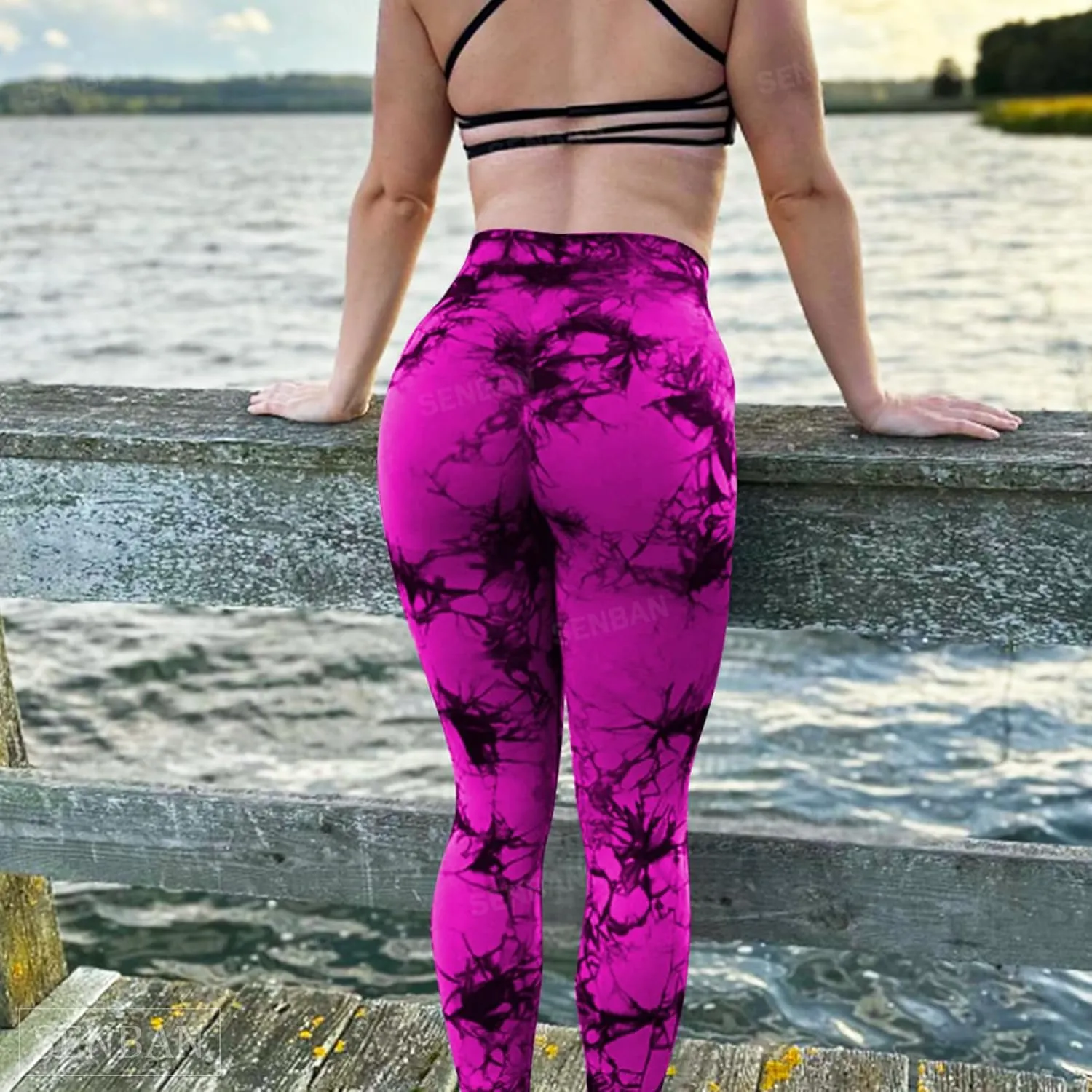 SENBAN Women Scrunch Workout Leggings: Butt Lifting High Waisted Yoga Pants - Tie Dye Seamless Booty Gym Leggings