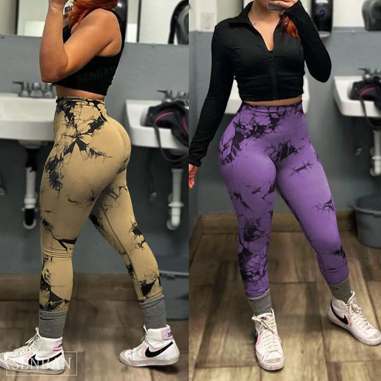 SENBAN Women Scrunch Workout Leggings: Butt Lifting High Waisted Yoga Pants - Tie Dye Seamless Booty Gym Leggings