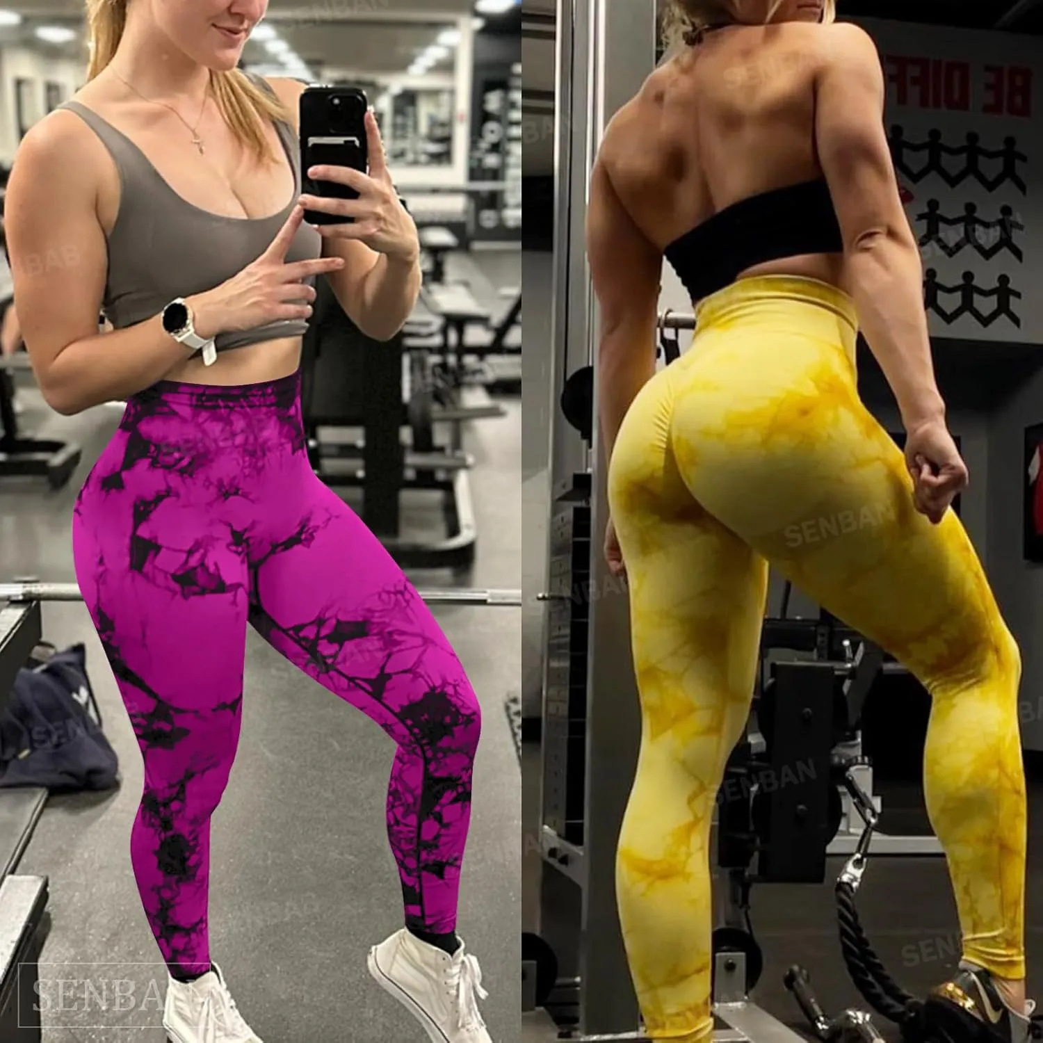 SENBAN Women Scrunch Workout Leggings: Butt Lifting High Waisted Yoga Pants - Tie Dye Seamless Booty Gym Leggings