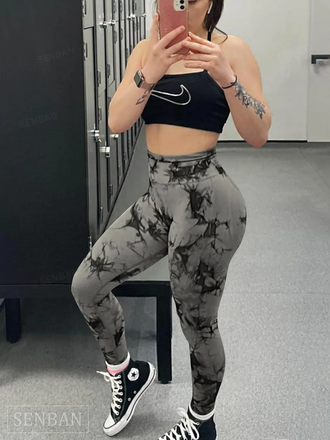 SENBAN Women Scrunch Workout Leggings: Butt Lifting High Waisted Yoga Pants - Tie Dye Seamless Booty Gym Leggings