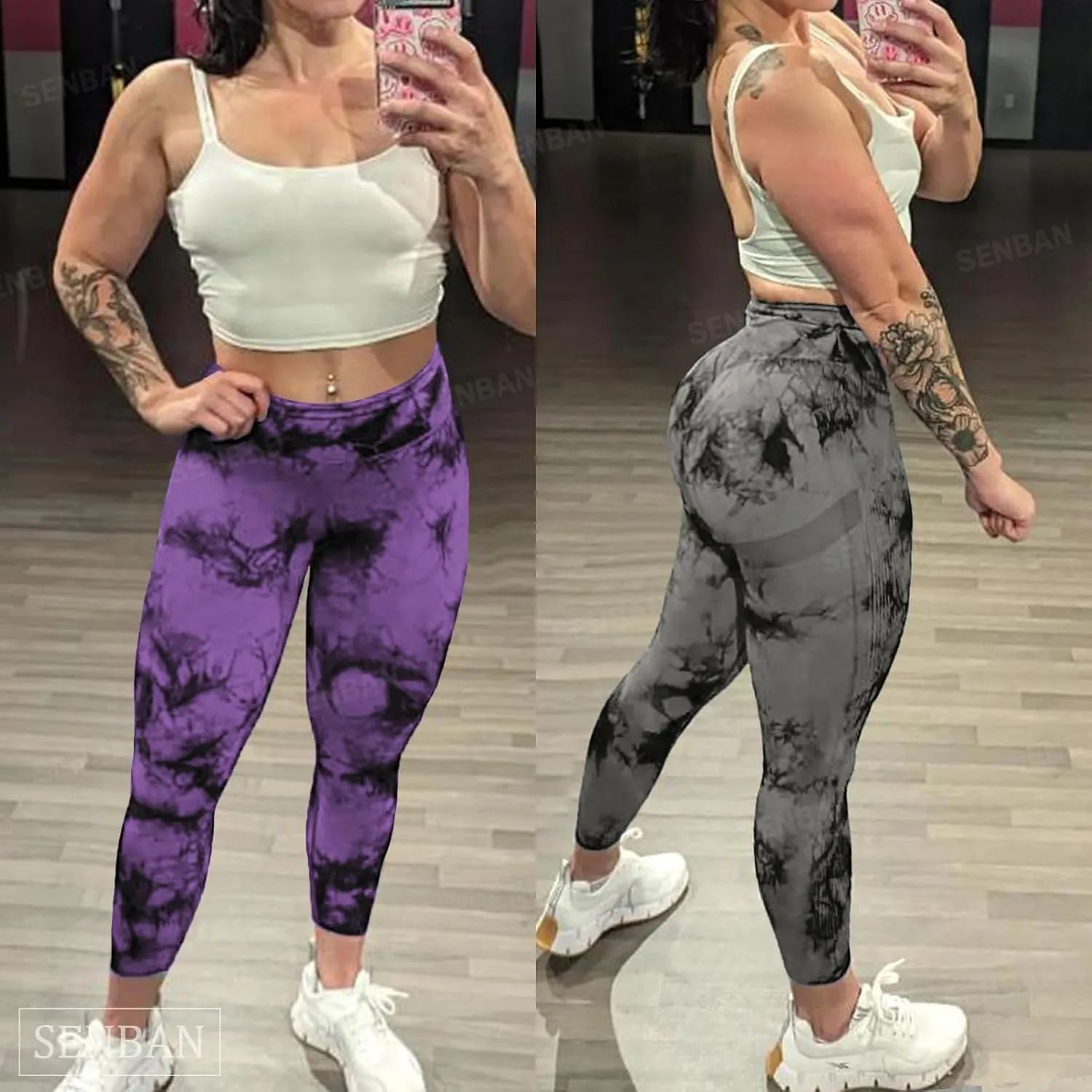 SENBAN Women Scrunch Workout Leggings: Butt Lifting High Waisted Yoga Pants - Tie Dye Seamless Booty Gym Leggings