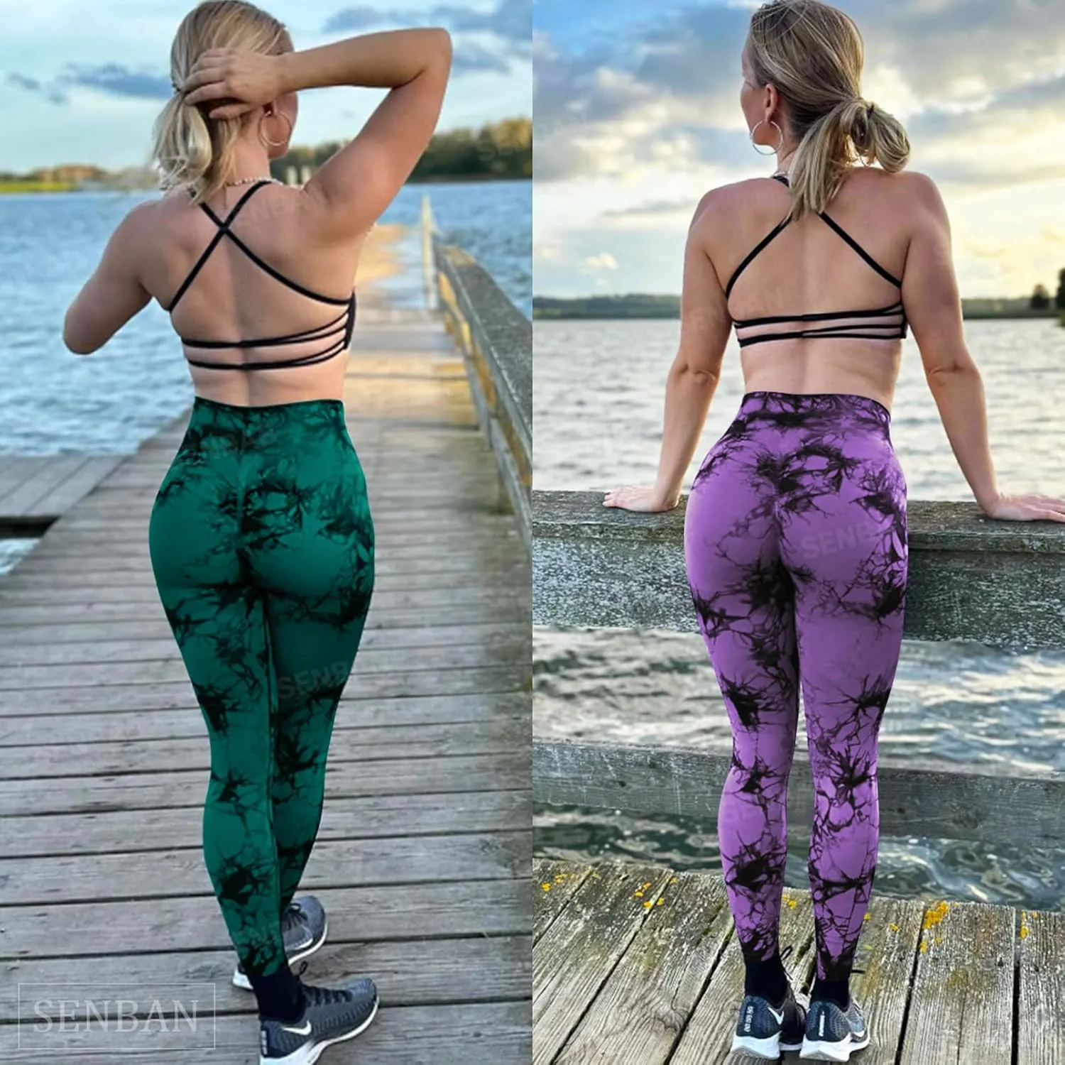 SENBAN Women Scrunch Workout Leggings: Butt Lifting High Waisted Yoga Pants - Tie Dye Seamless Booty Gym Leggings