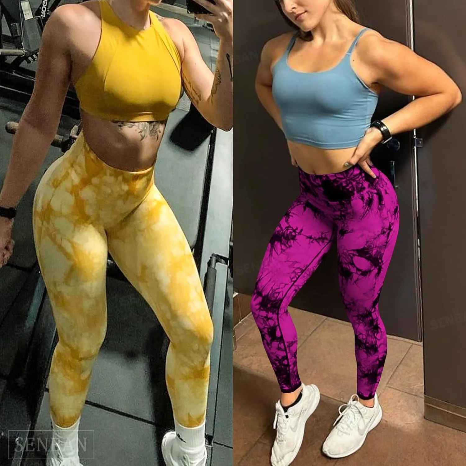 SENBAN Women Scrunch Workout Leggings: Butt Lifting High Waisted Yoga Pants - Tie Dye Seamless Booty Gym Leggings
