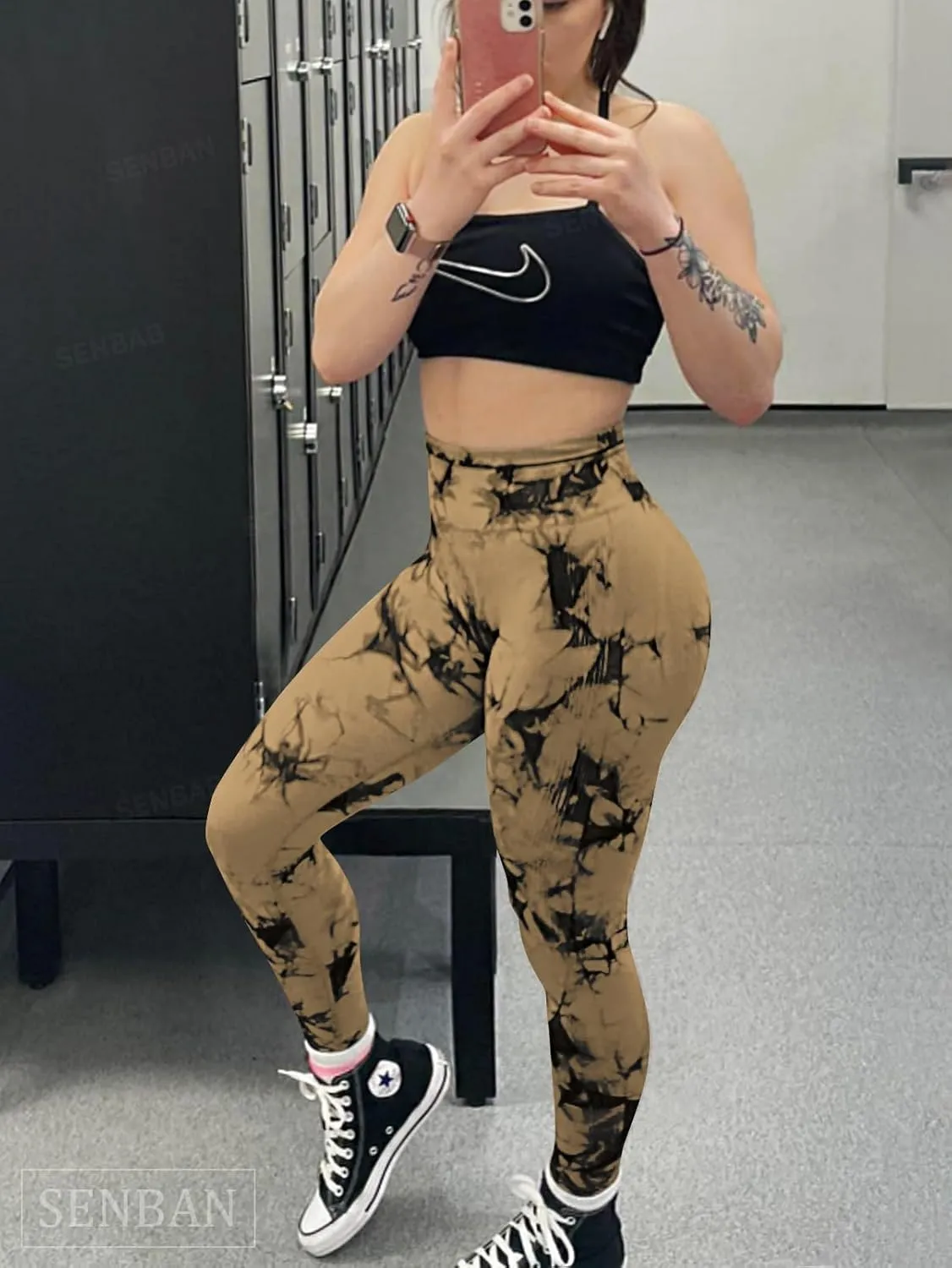 SENBAN Women Scrunch Workout Leggings: Butt Lifting High Waisted Yoga Pants - Tie Dye Seamless Booty Gym Leggings