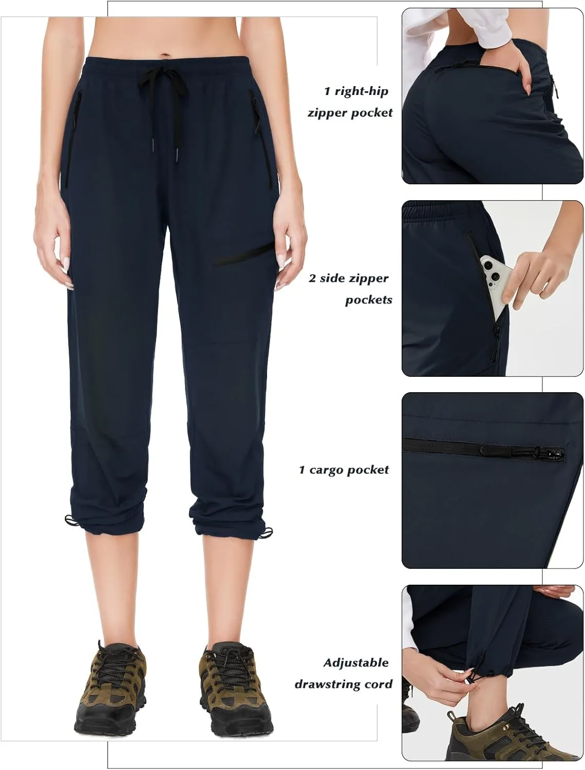 SEVEGO Womens Hiking Pants Tall Inseam 30"/32"/34"/36" Athletic Cargo Pants Lightweight 4 Zipper Pockets Water Resistant