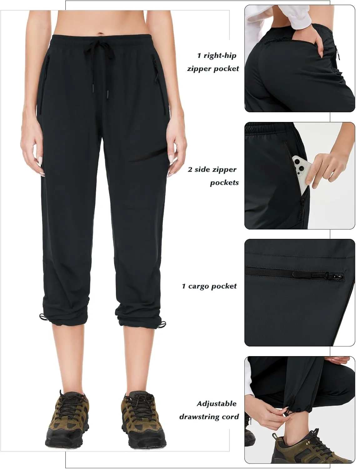 SEVEGO Womens Hiking Pants Tall Inseam 30"/32"/34"/36" Athletic Cargo Pants Lightweight 4 Zipper Pockets Water Resistant