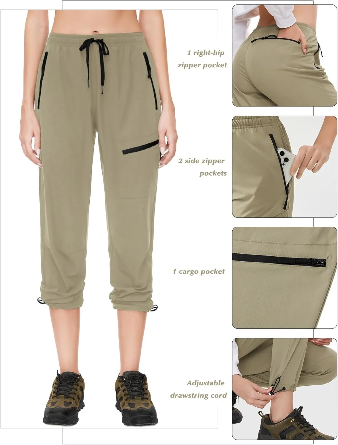 SEVEGO Womens Hiking Pants Tall Inseam 30"/32"/34"/36" Athletic Cargo Pants Lightweight 4 Zipper Pockets Water Resistant