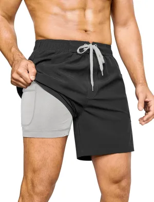 SILKWORLD Mens Swim Trunks 6" Quick Dry Bathing Suit Beach Swimming Shorts with Compression Liner and Zipper Pockets