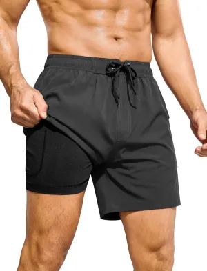 SILKWORLD Mens Swim Trunks 6" Quick Dry Bathing Suit Beach Swimming Shorts with Compression Liner and Zipper Pockets