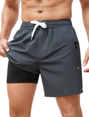 SILKWORLD Mens Swim Trunks 6" Quick Dry Bathing Suit Beach Swimming Shorts with Compression Liner and Zipper Pockets