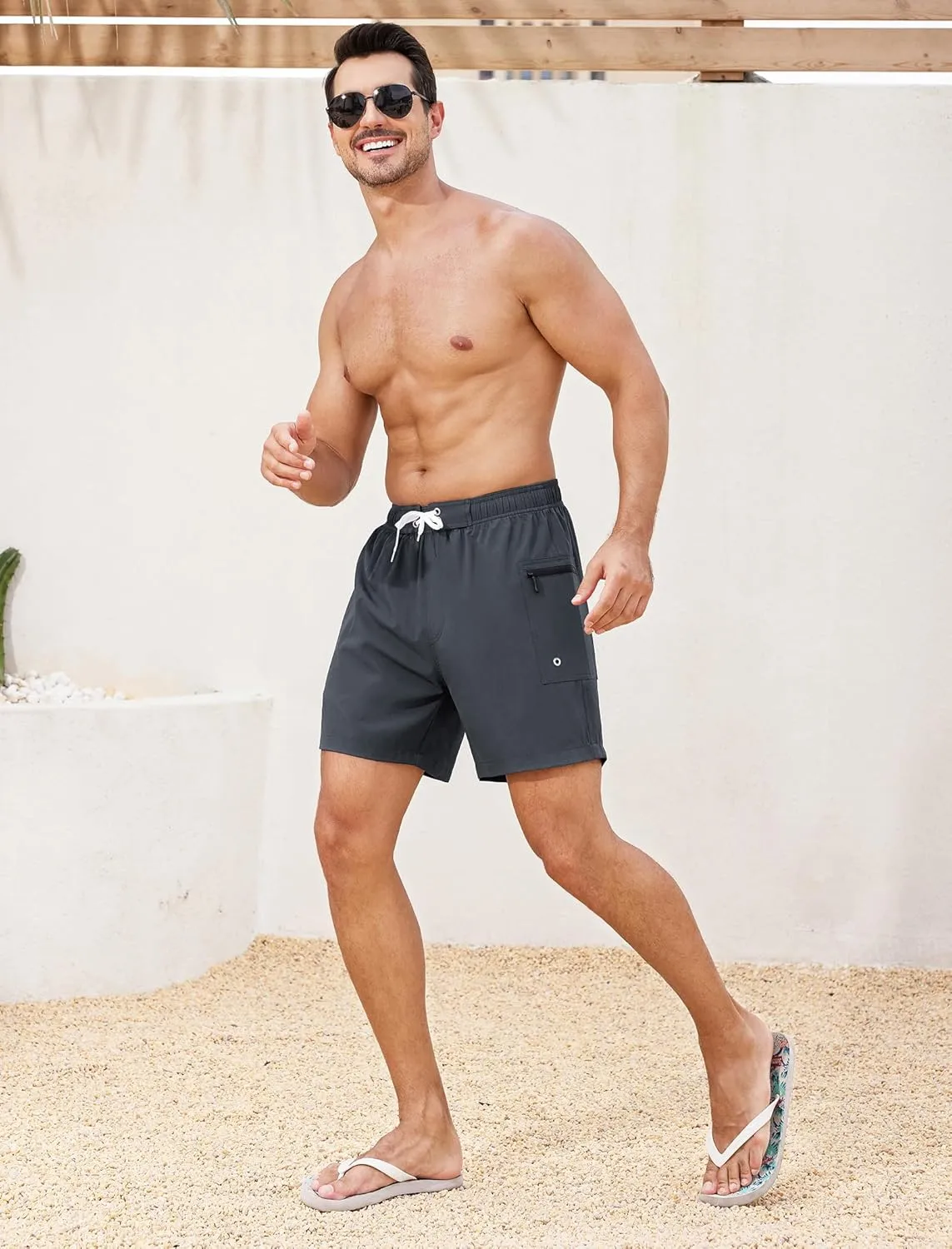 SILKWORLD Mens Swim Trunks 6" Quick Dry Bathing Suit Beach Swimming Shorts with Compression Liner and Zipper Pockets