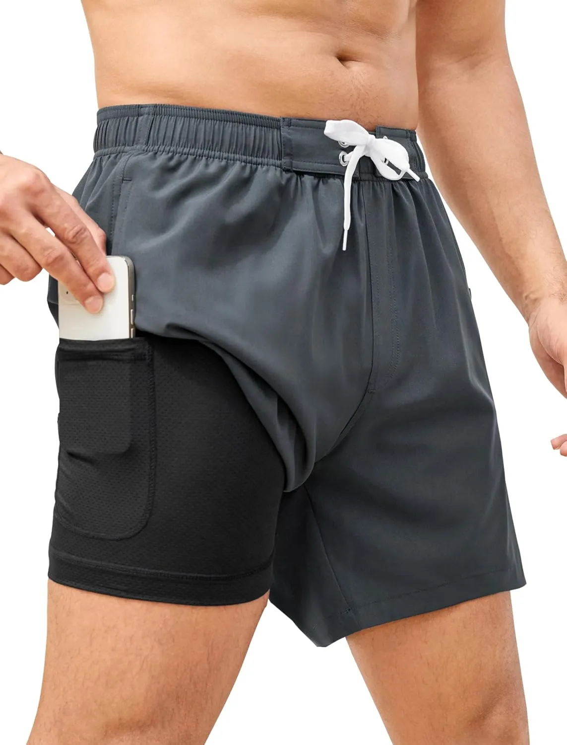 SILKWORLD Mens Swim Trunks 6" Quick Dry Bathing Suit Beach Swimming Shorts with Compression Liner and Zipper Pockets