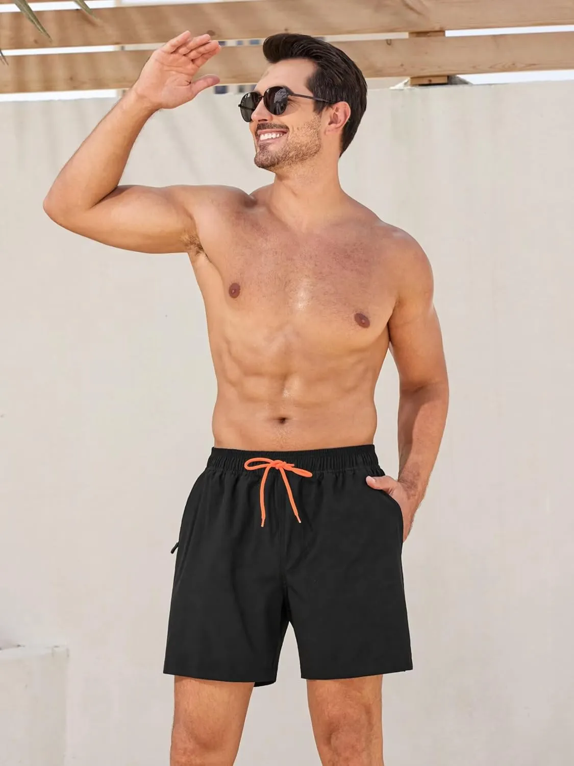 SILKWORLD Men's Swim Trunks Quick Dry Bathing Suits 6 Inch Swimming Shorts with Compression Liner and Zipper Pockets