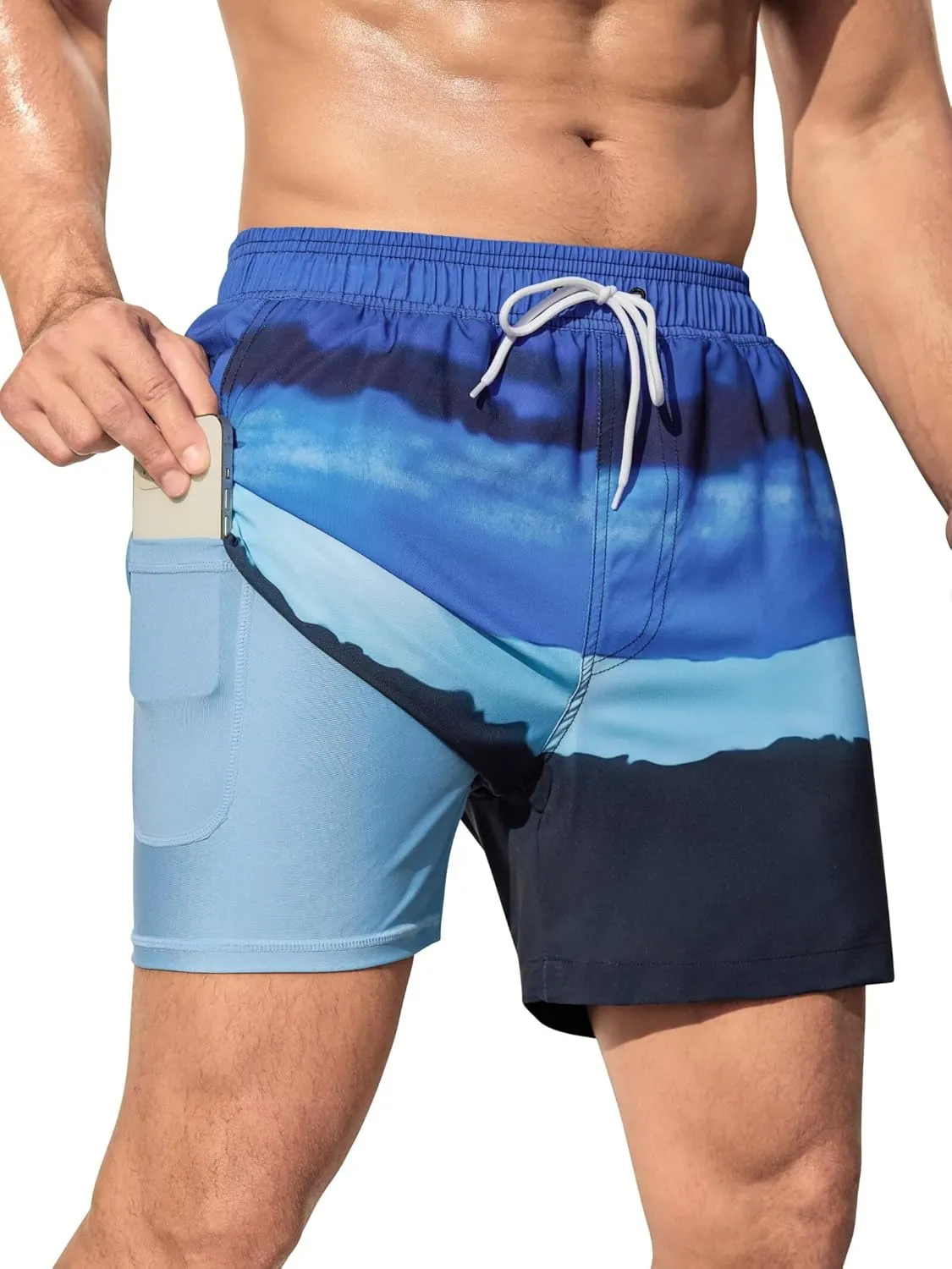 SILKWORLD Men's Swim Trunks Quick Dry Bathing Suits 6 Inch Swimming Shorts with Compression Liner and Zipper Pockets