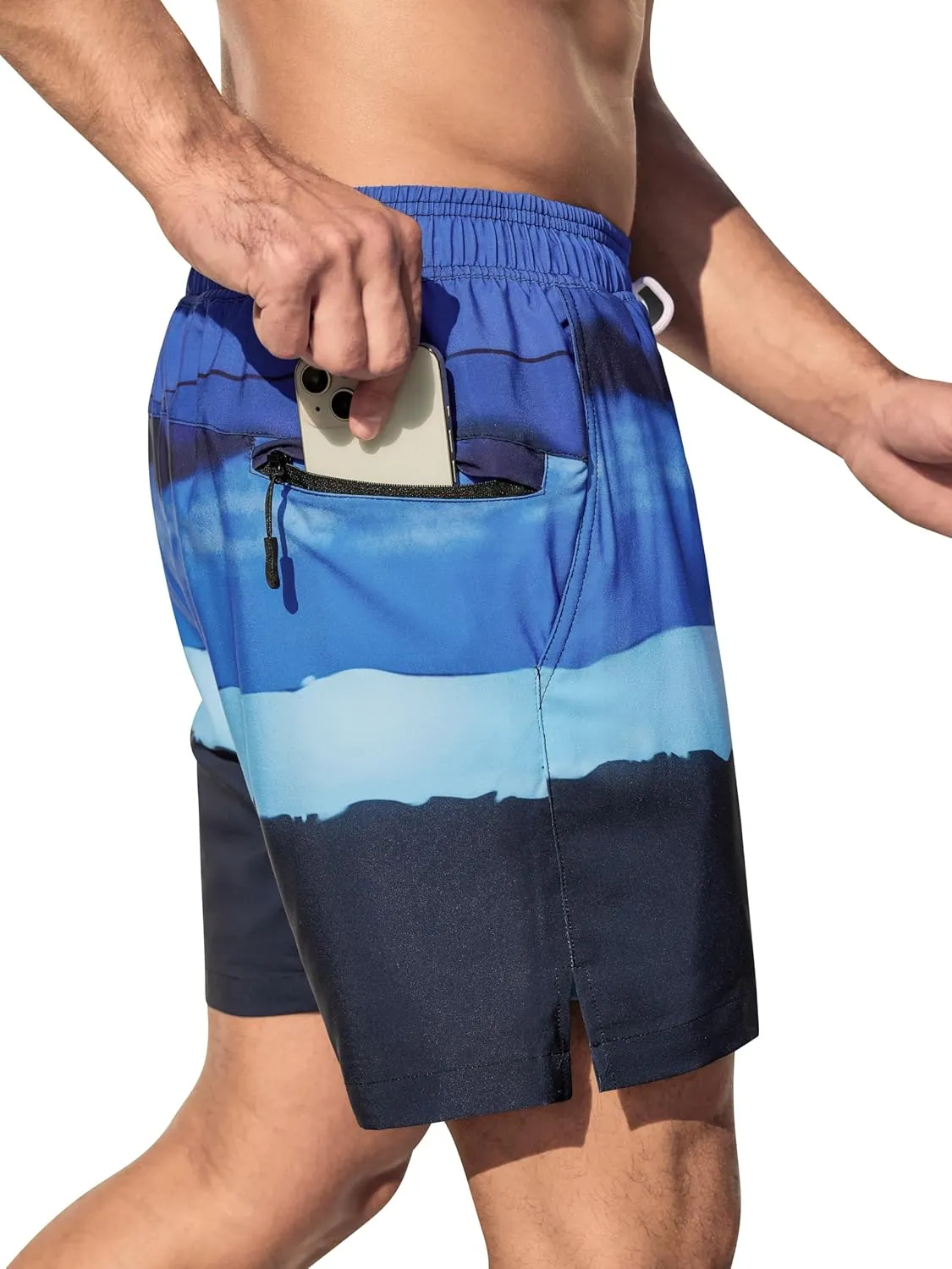 SILKWORLD Men's Swim Trunks Quick Dry Bathing Suits 6 Inch Swimming Shorts with Compression Liner and Zipper Pockets