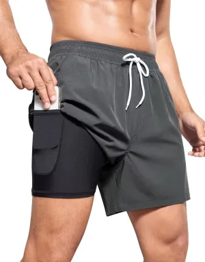 SILKWORLD Men's Swim Trunks Quick Dry Bathing Suits 6 Inch Swimming Shorts with Compression Liner and Zipper Pockets