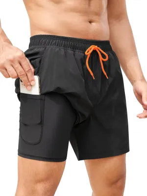 SILKWORLD Men's Swim Trunks Quick Dry Bathing Suits 6 Inch Swimming Shorts with Compression Liner and Zipper Pockets