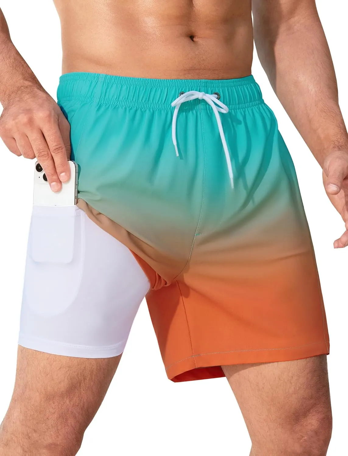 SILKWORLD Men's Swim Trunks Quick Dry Swimming Shorts 6 Inch Bathing Suits with Compression Liner and Zipper Pockets