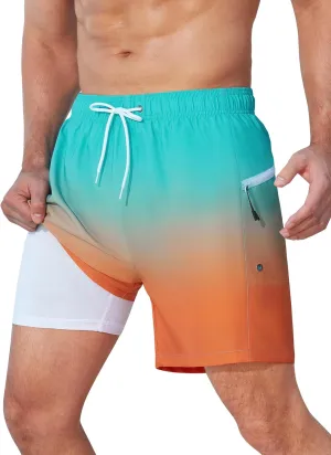SILKWORLD Men's Swim Trunks Quick Dry Swimming Shorts 6 Inch Bathing Suits with Compression Liner and Zipper Pockets