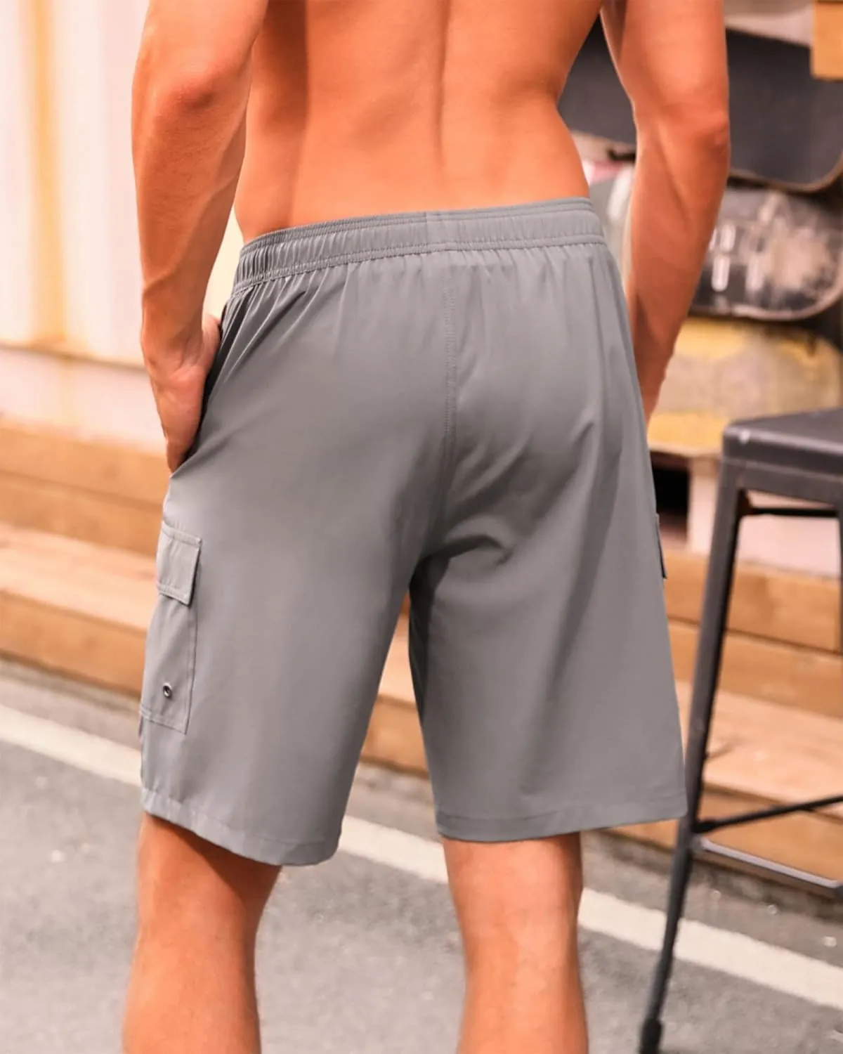 SILKWORLD Men's Swim Trunks with Compression Liner Quick Dry Bathing Suits 9 Inch Swimming Shorts with Cargo Pockets