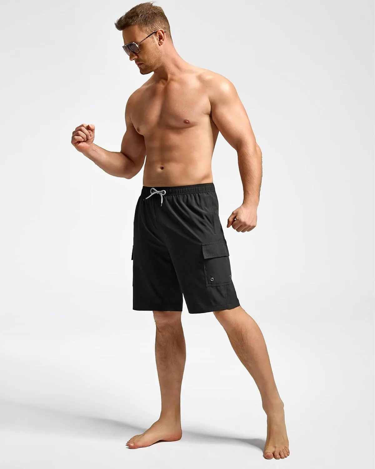 SILKWORLD Men's Swim Trunks with Compression Liner Quick Dry Bathing Suits 9 Inch Swimming Shorts with Cargo Pockets