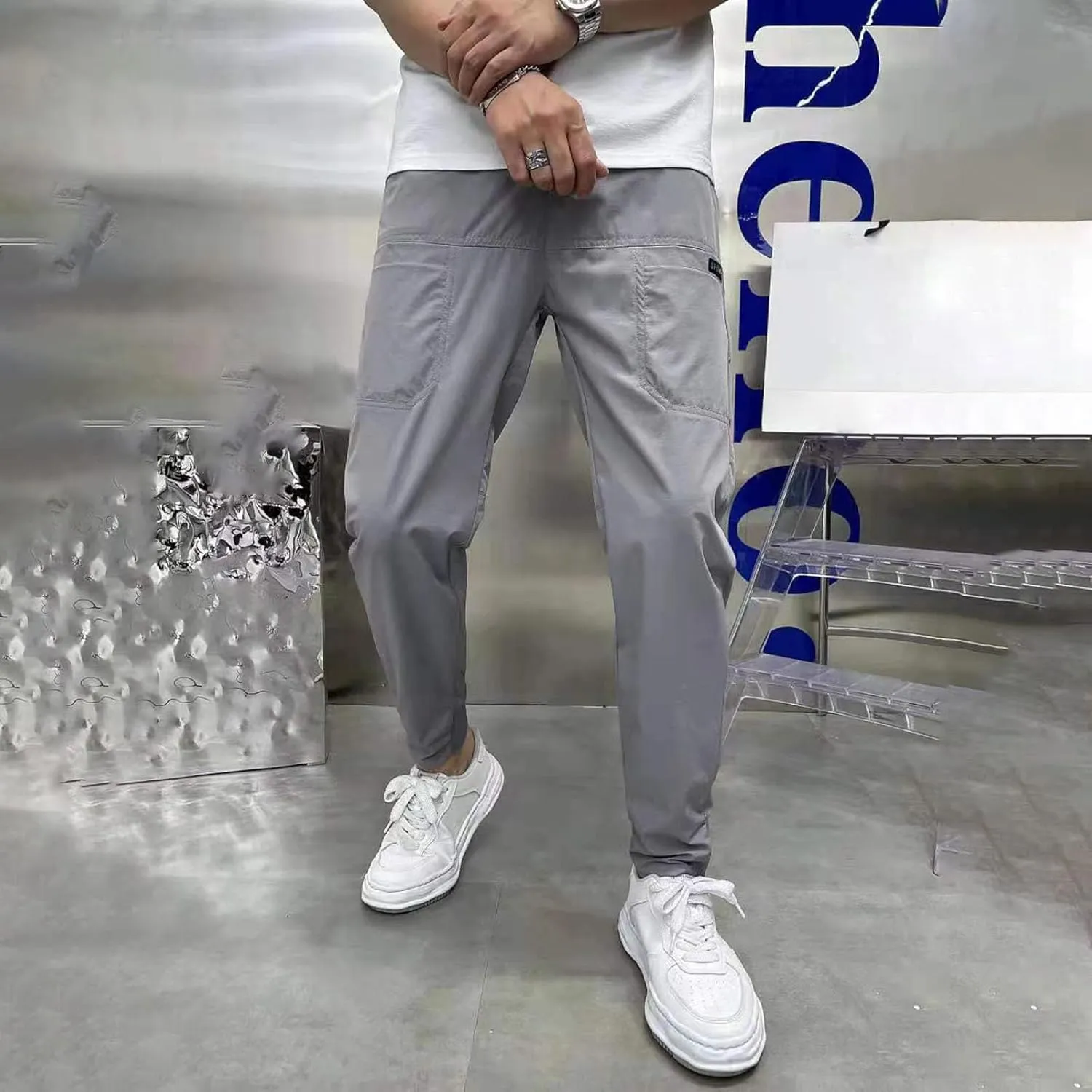 Slim Leg Pants for Men Summer Elastic Waist Fit Fashion Soft Fit Sport Clothes Comfy Fashion Trendy Trousers