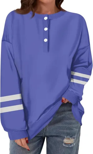 slqdgmryz Long Sleeve Tops for Women Spring Striped Color Block Henley Shirts Casual Crewneck Comfy Button Down Blouses