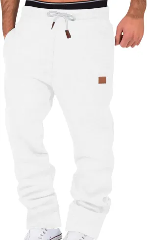 Summer Pants for Men Solid Color Elastic Waist Drawstring Pocket Slim Leg Breathable Athletic Summer Trendy Trousers