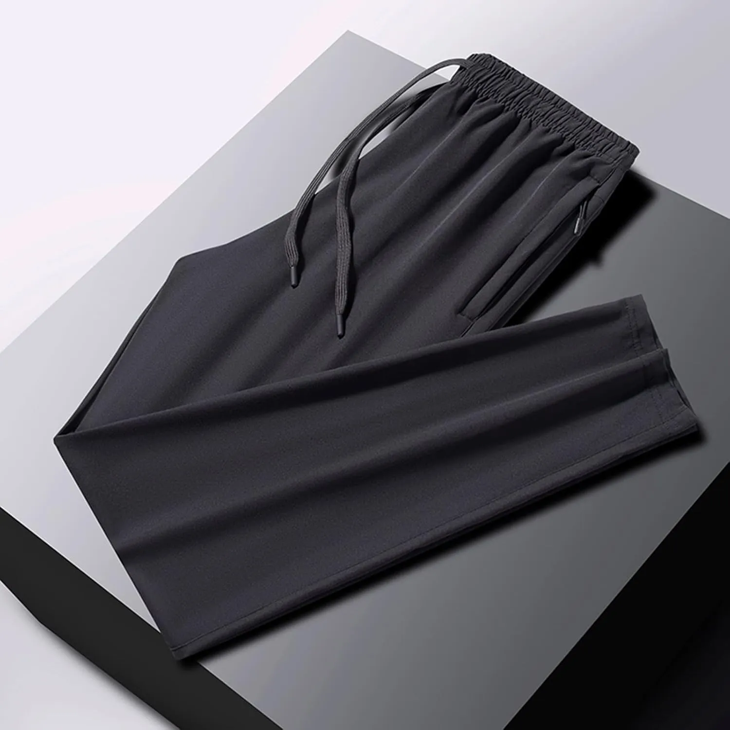 Summer Pants for Men Solid Color Elastic Waist Drawstring Pocket Slim Leg Fashion Leisure Style Summer Cute Trousers