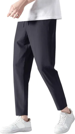 Summer Pants for Men Solid Color Elastic Waist Drawstring Pocket Slim Leg Fashion Leisure Style Summer Cute Trousers