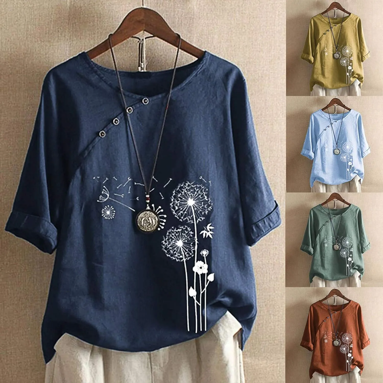 Summer Tops for Women 2024 Cotton Linen Casual Floral Short Sleeve T-Shirt Lightweight Crewneck Blouse Tee Shirt