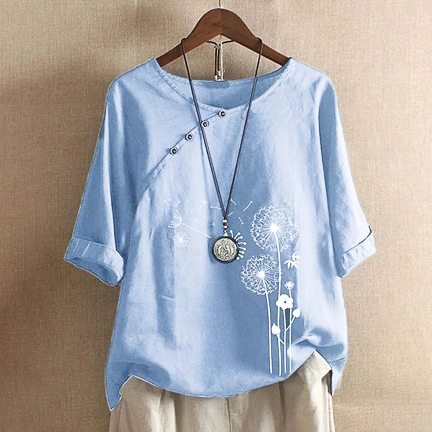 Summer Tops for Women 2024 Cotton Linen Casual Floral Short Sleeve T-Shirt Lightweight Crewneck Blouse Tee Shirt