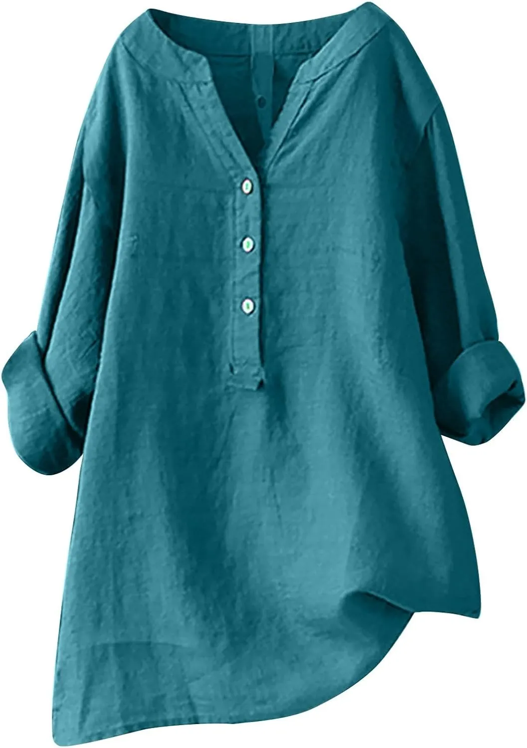 Summer Tops for Women 2024 Linen Shirts for Women Plus Size 3/4 Length Sleeve Tops Casual Loose Fit Round Neck Tees