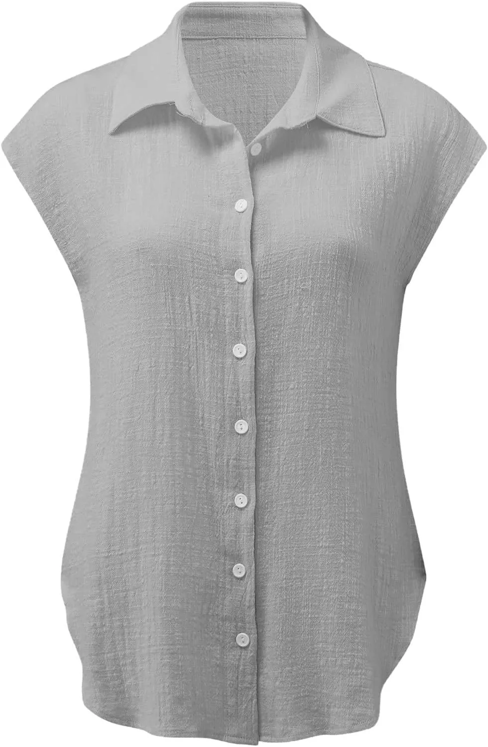Summer Tops for Women 2024 Trendy Cotton Linen Button Down Shirts Dressy Cap Sleeve Collared Business Casual Blouses
