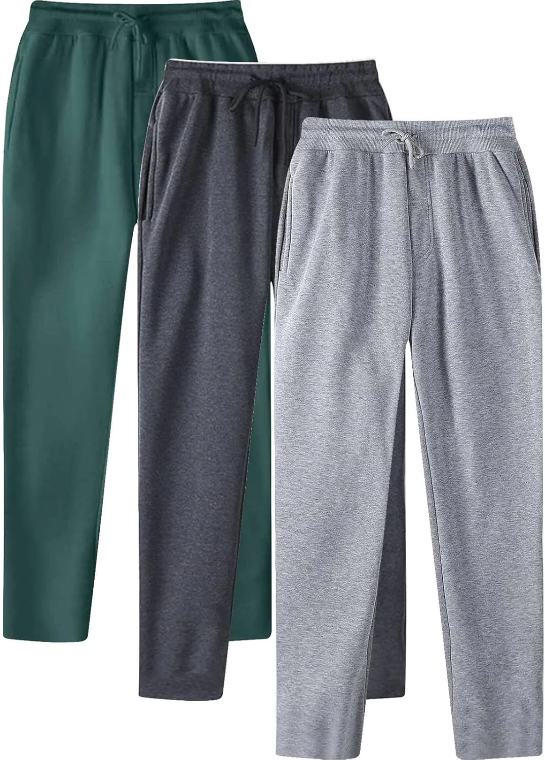 SUWBMHWE Mens Sweatpants Open Bottom Fleece Joggers Straight Leg 3 Pack Running Workout Athletic Pants Casual Trousers