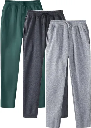 SUWBMHWE Mens Sweatpants Open Bottom Fleece Joggers Straight Leg 3 Pack Running Workout Athletic Pants Casual Trousers