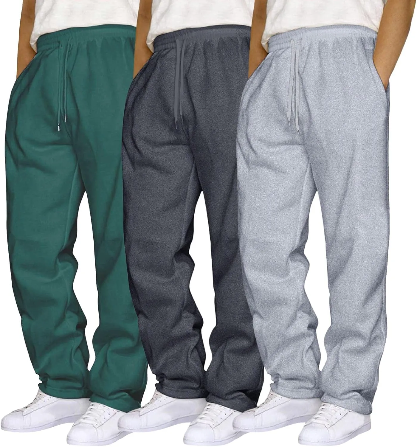 SUWBMHWE Mens Sweatpants Open Bottom Fleece Joggers Straight Leg 3 Pack Running Workout Athletic Pants Casual Trousers