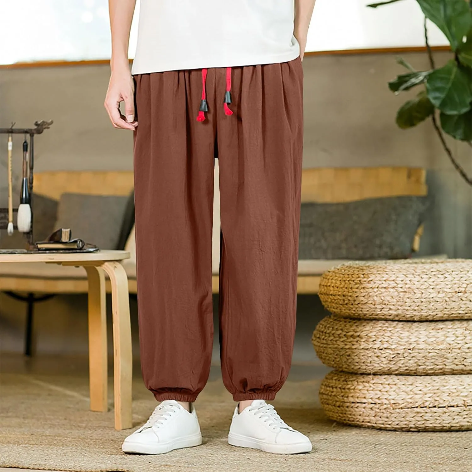 Sweat Pants for Mens Baggy Jogger Pants Loose Fit Straight Leg Elastic Waist Drawstring Gym Lounge Trousers