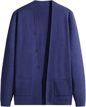 Sweaters for Men Mens Solid Long Sleeve V Neck Cardigan Button Down Sweaters Coat with Front Pocket