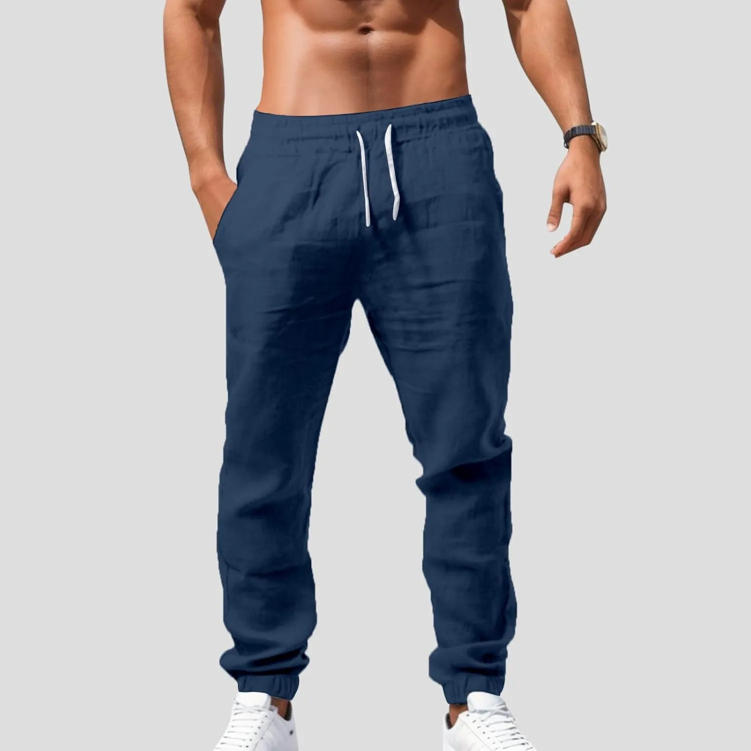 Sweatpants for Men Summer Drawstring Elastic Waist Fit Pockets Casual Athletic Summer Fresh Running Trousers