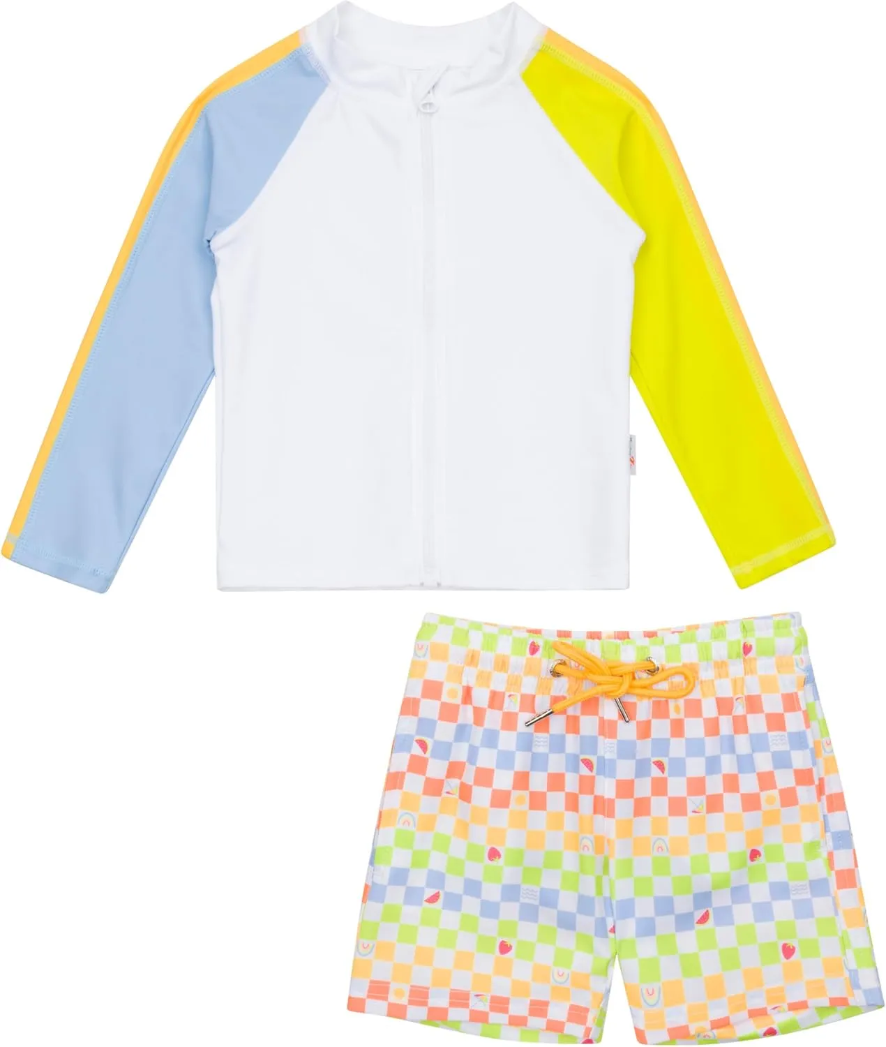 SwimZip Boys' Long Sleeve Rash Guard & Swim Shorts Set - UPF 50  Sun Protection