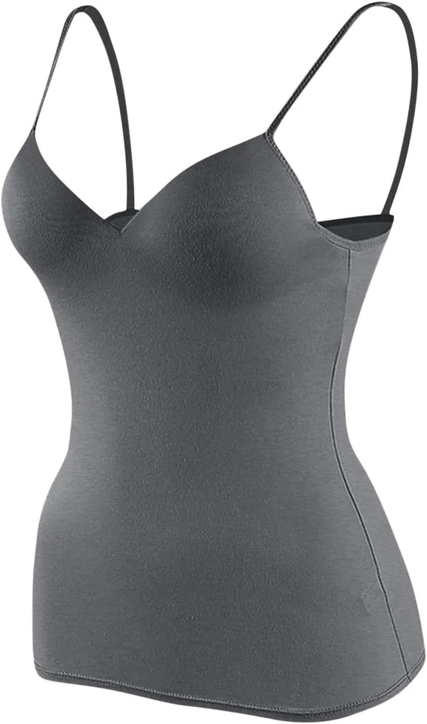 Tank Top with Built in Bra for Women Sexy Spaghetti Strap v Neck Camisole Tops Workout Summer Cami Undershirt